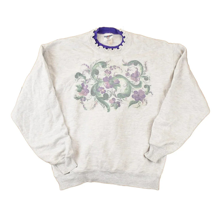 Vintage 1990s Frill Double Collar Floral Graphic Print Crewneck Sweatshirt Womens L from propervintagecanada