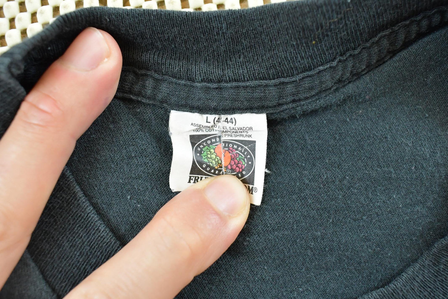 Vintage 1990s Fruit of the Loom Black Blank Pocket T-Shirt Men's M from propervintagecanada