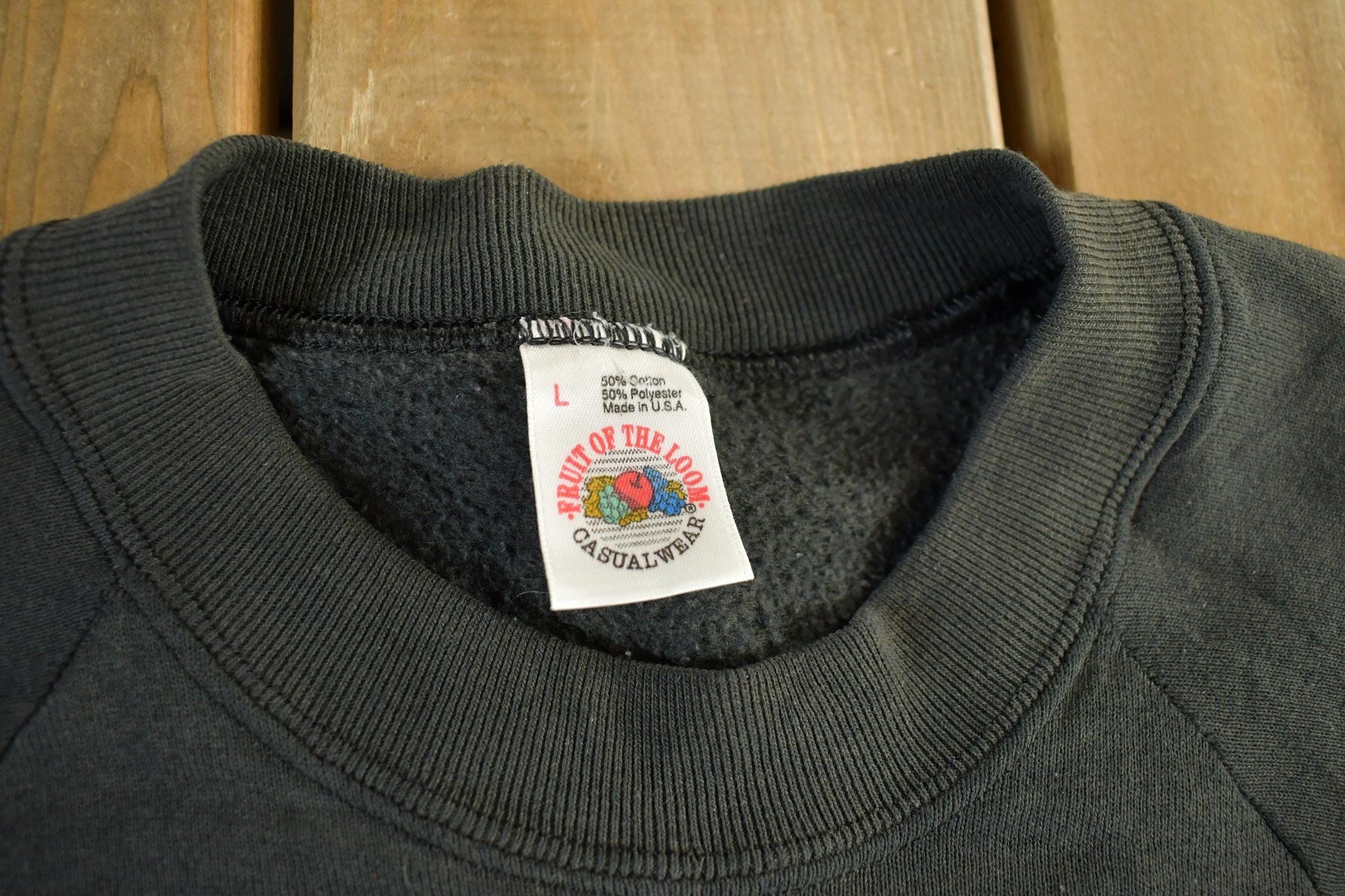 Vintage 1990s Fruit of the Loom Black Crewneck Sweatshirt Men's Large from propervintagecanada