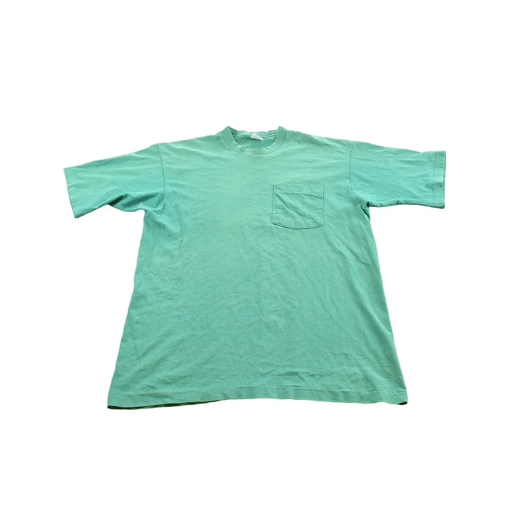Vintage 1990s Fruit of the Loom Blank Green Pocket T-Shirt Men's L from propervintagecanada
