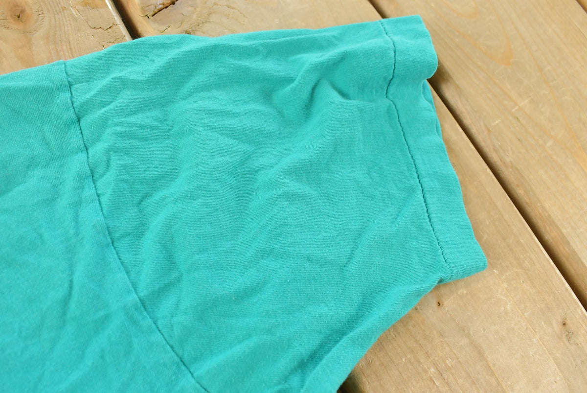 Vintage 1990s Fruit of the Loom Blank Teal Pocket T-Shirt Men's L from propervintagecanada
