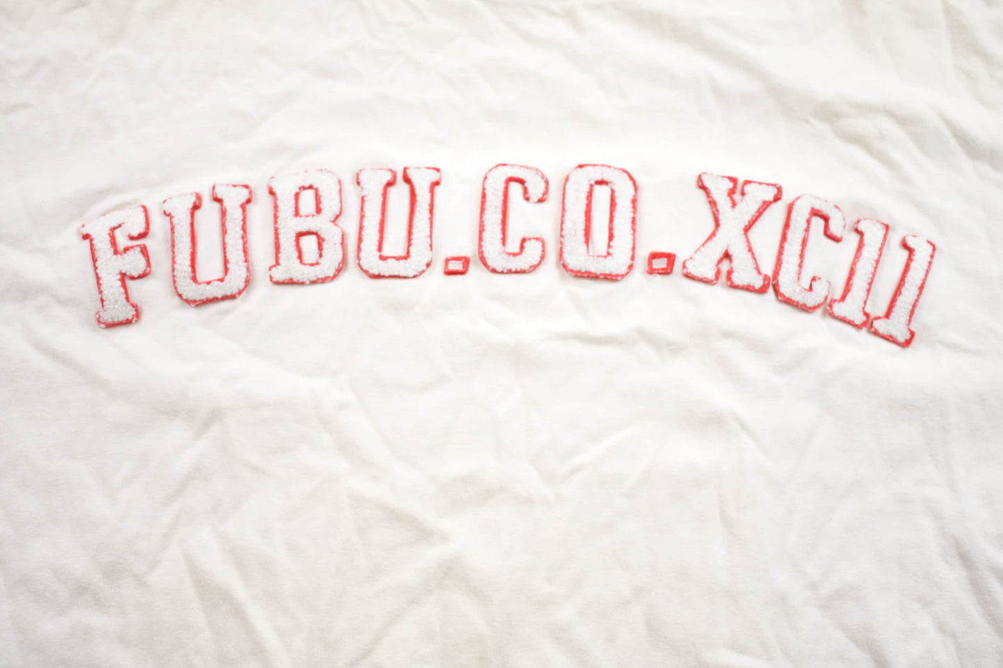 Vintage 1990s FUBU.CO.XC11 Fuzzy Embroidered Lettering T-Shirt Men's 3XL from propervintagecanada