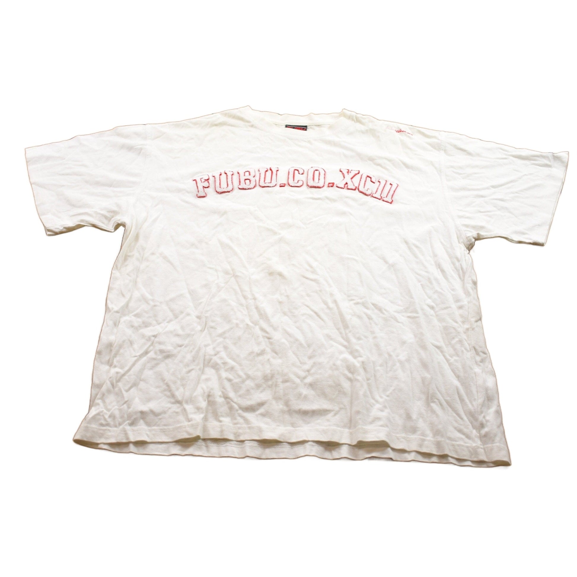 Vintage 1990s FUBU.CO.XC11 Fuzzy Embroidered Lettering T-Shirt Men's 3XL from propervintagecanada