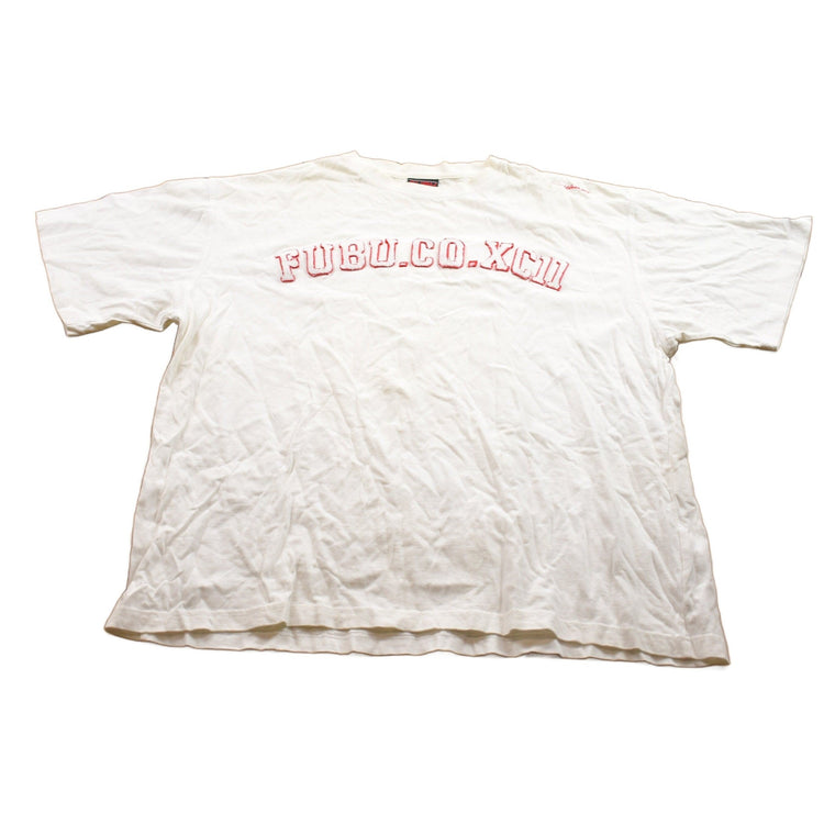 Vintage 1990s FUBU.CO.XC11 Fuzzy Embroidered Lettering T-Shirt Men's 3XL from propervintagecanada