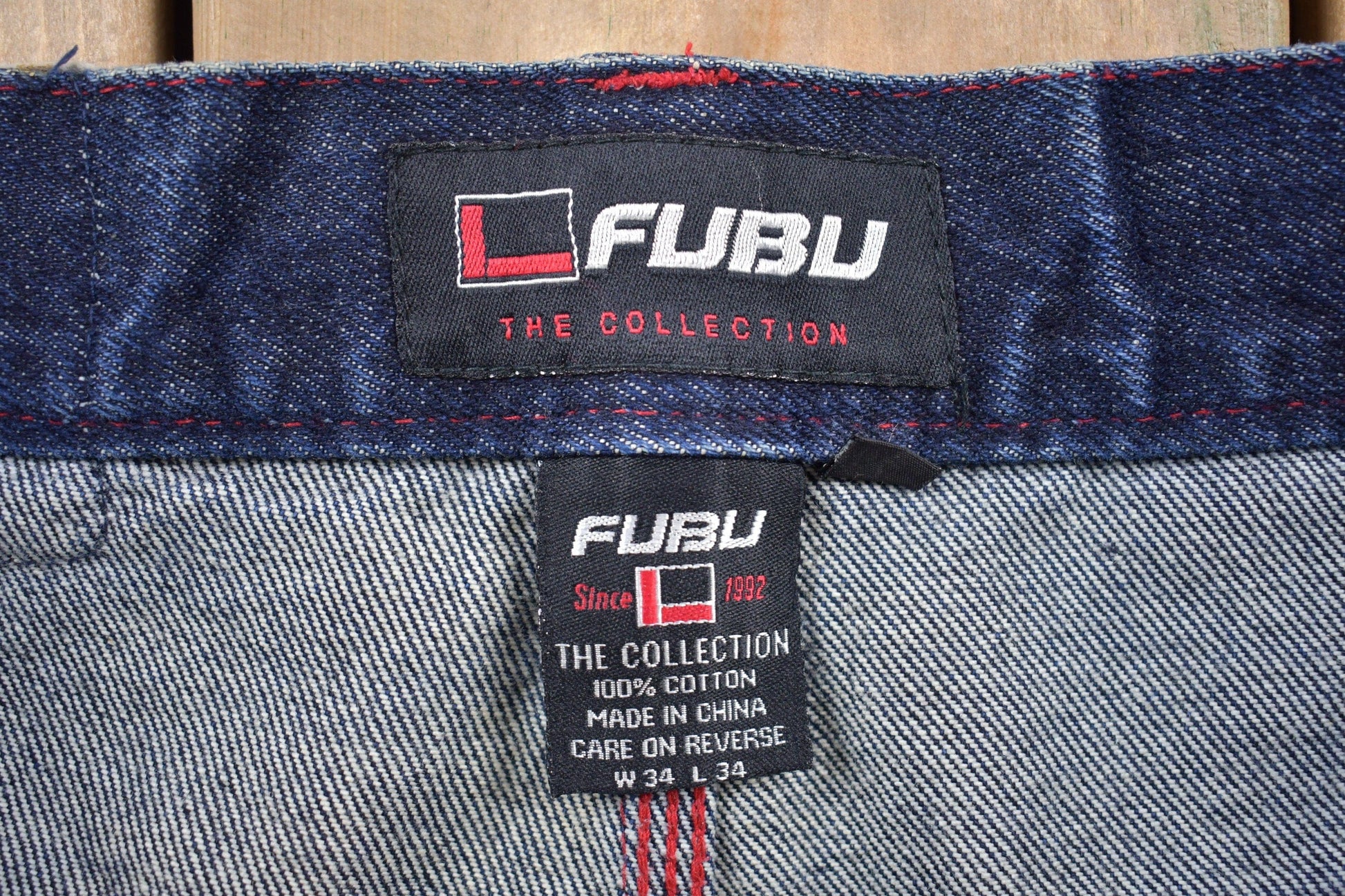 Vintage 1990s FUBU Contrast Stitch Double Knee Men's 34 x 34 from propervintagecanada