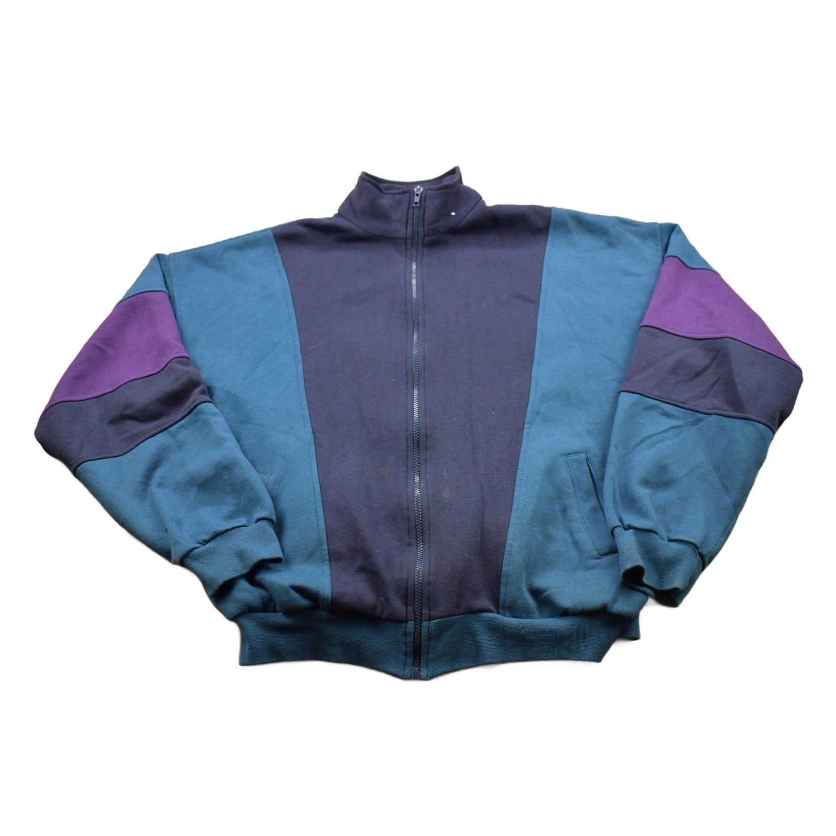 Vintage 1990s Full Zip Up Color Block Sweater Men's Large from propervintagecanada