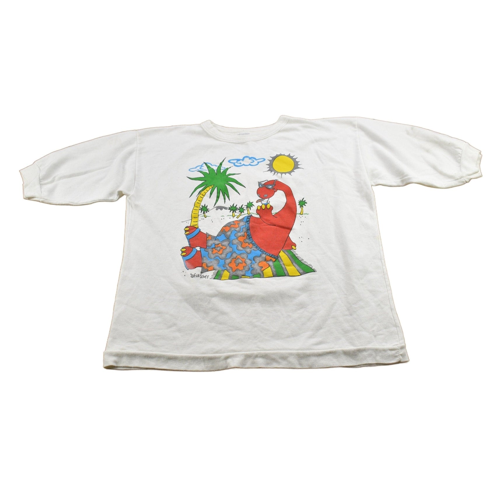 Vintage 1990s Fun Stuff NY Dinosaur Theme Crewneck Short Sleeve Sweatshirt Men's Large from propervintagecanada