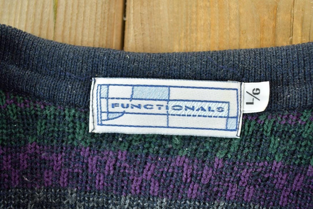 Vintage 1990s Functionals Knit Abstract Collared Sweater Men's XL from propervintagecanada
