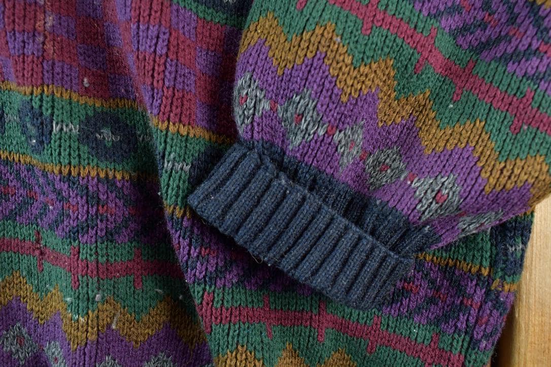 Vintage 1990s Functionals Knit Abstract Collared Sweater Men's XL from propervintagecanada