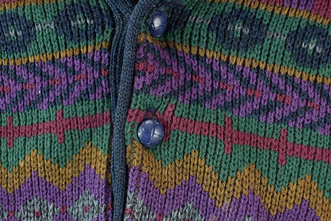 Vintage 1990s Functionals Knit Abstract Collared Sweater Men's XL from propervintagecanada