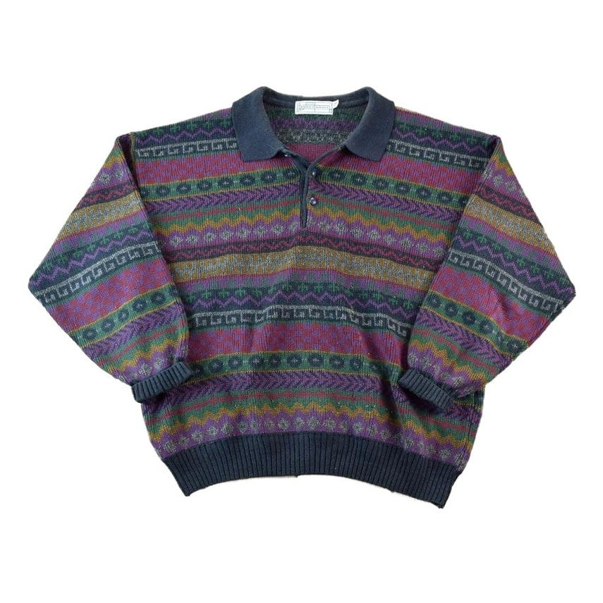 Vintage 1990s Functionals Knit Abstract Collared Sweater Men's XL from propervintagecanada