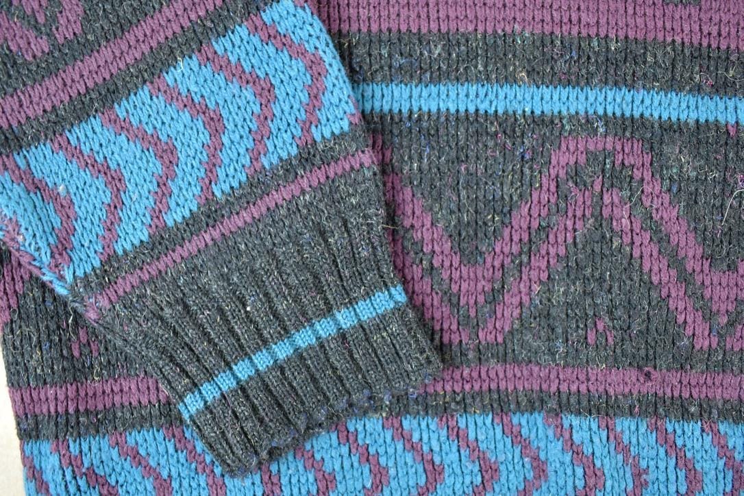 Vintage 1990s Functionals Knit Abstract Pattern Crewneck Sweater Made In USA 90s Crewneck Men's M from propervintagecanada