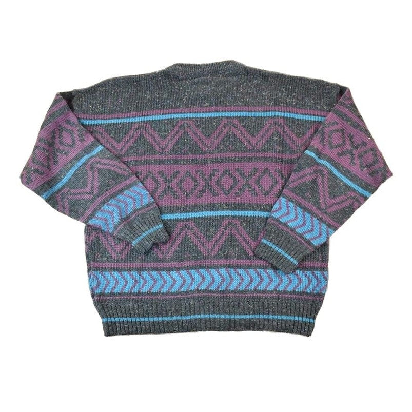 Vintage 1990s Functionals Knit Abstract Pattern Crewneck Sweater Made In USA 90s Crewneck Men's M from propervintagecanada