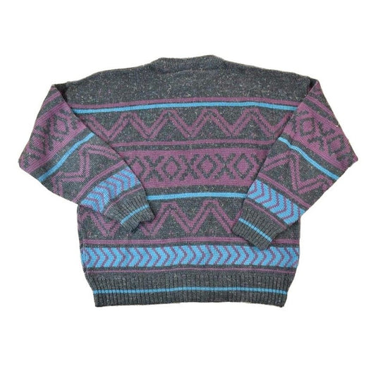 Vintage 1990s Functionals Knit Abstract Pattern Crewneck Sweater Made In USA 90s Crewneck Men's M from propervintagecanada