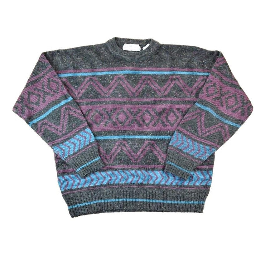 Vintage 1990s Functionals Knit Abstract Pattern Crewneck Sweater Made In USA 90s Crewneck Men's M from propervintagecanada