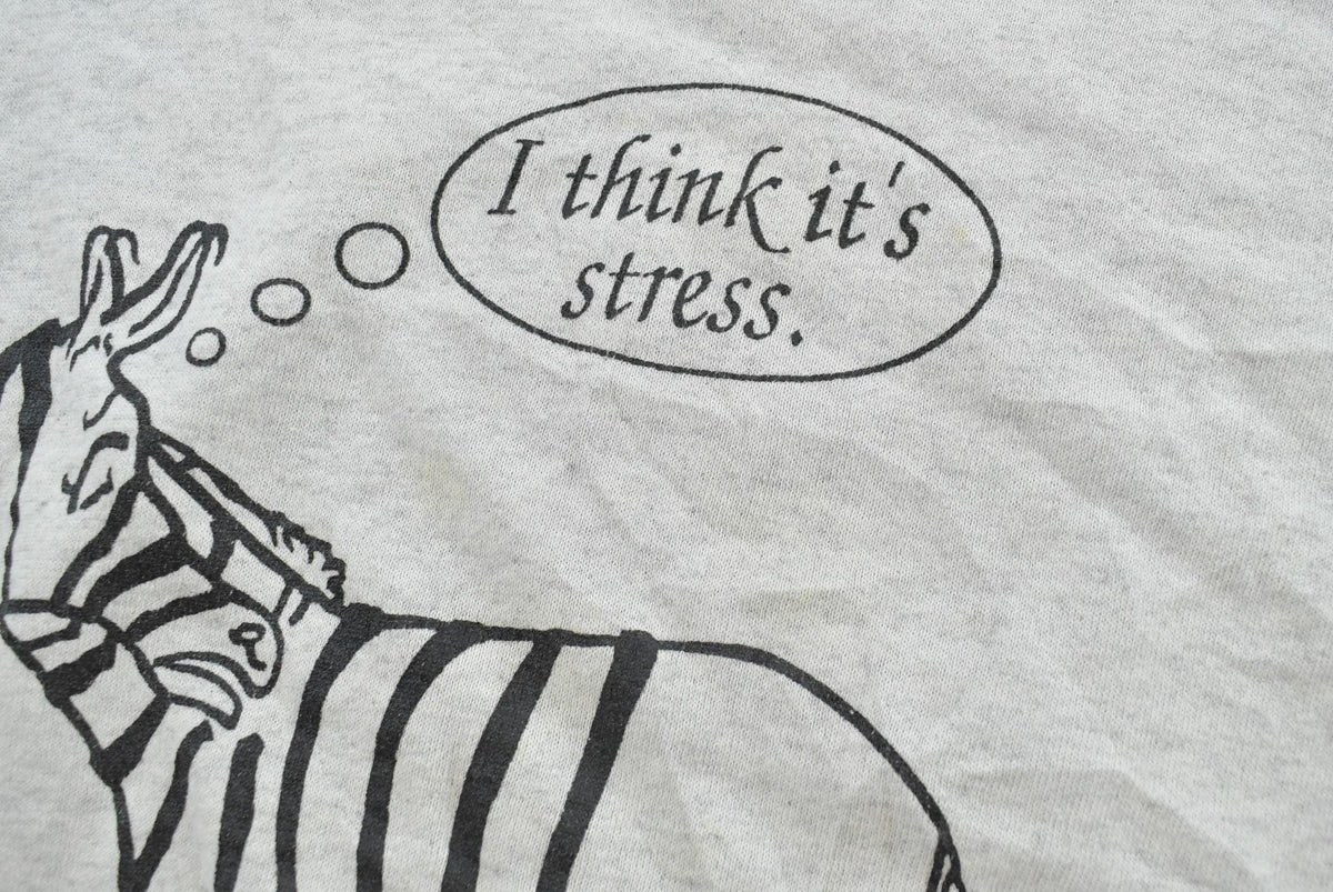 Vintage 1990s Funny Zebra Stress Parody Cartoon Crewneck Sweatshirt Men's M / Made In USA / Essential / Streetwear / from propervintagecanada