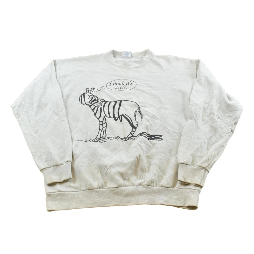 Vintage 1990s Funny Zebra Stress Parody Cartoon Crewneck Sweatshirt Men's M / Made In USA / Essential / Streetwear / from propervintagecanada