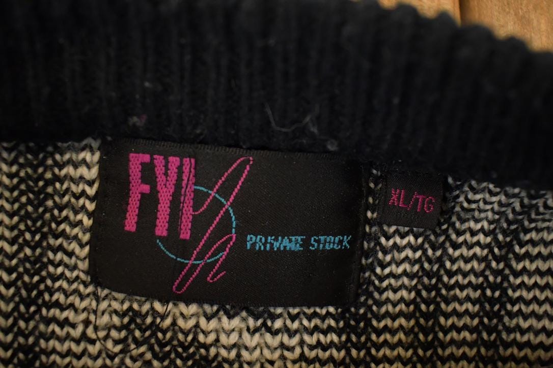Vintage 1990s FYI Private Stock Abstract Knit Crewneck Sweater Men's L from propervintagecanada