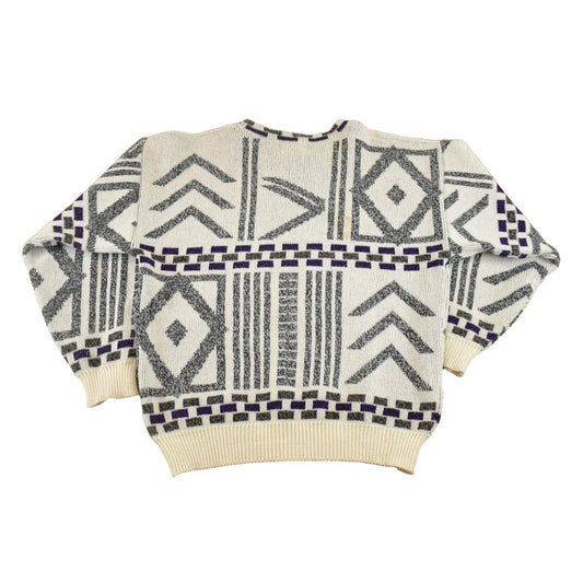 Vintage 1990s Gabrielle Leather Patch Knit Crewneck Sweater Men's M from propervintagecanada