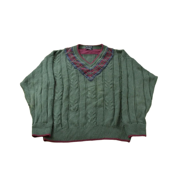 Vintage 1990s Gant Cable Knit V Neck Cricket Sweater Men's Large from propervintagecanada