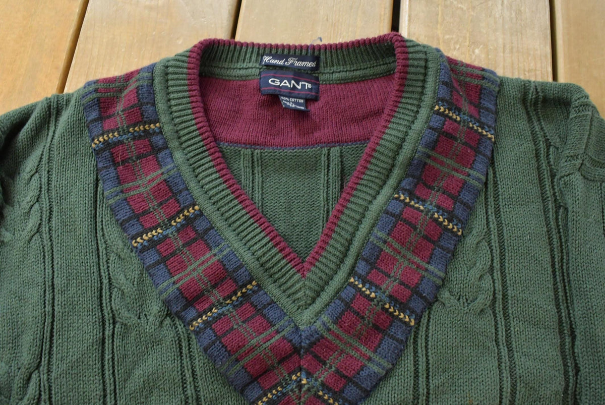 Vintage 1990s Gant Cable Knit V Neck Cricket Sweater Men's Large from propervintagecanada
