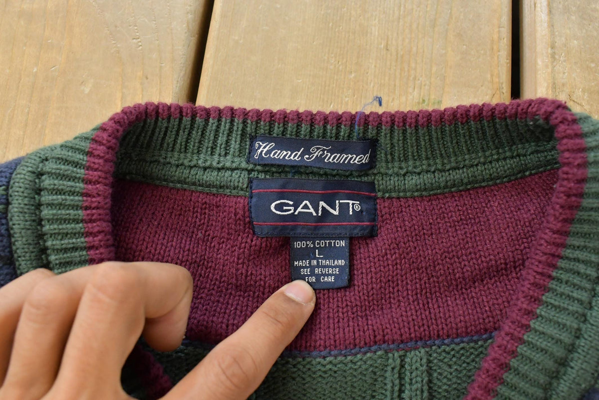 Vintage 1990s Gant Cable Knit V Neck Cricket Sweater Men's Large from propervintagecanada