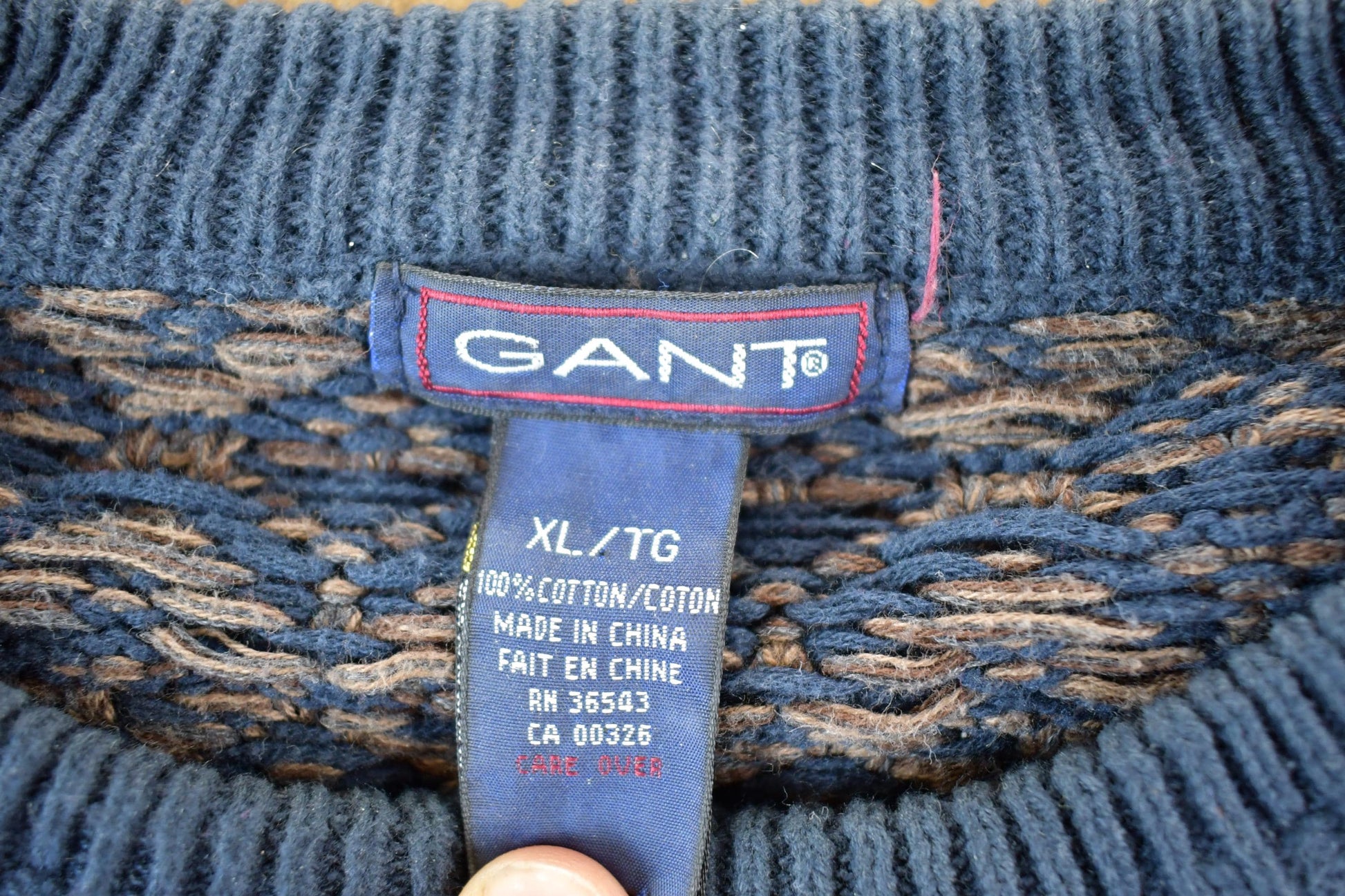 Vintage 1990s Gant Knit Abstract Pattern Crewneck Sweater Mens XL from propervintagecanada