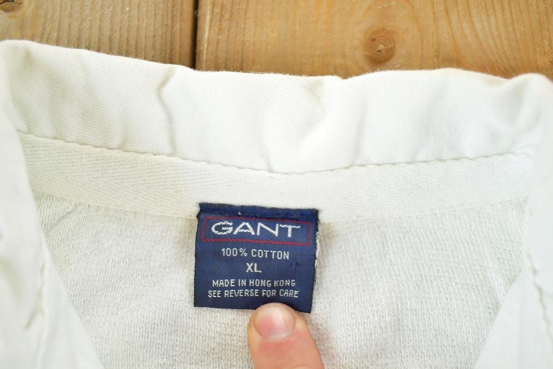 Vintage 1990s Gant Knit Abstract Pattern Quarter Button Striped Crewneck Sweater Men's XL from propervintagecanada