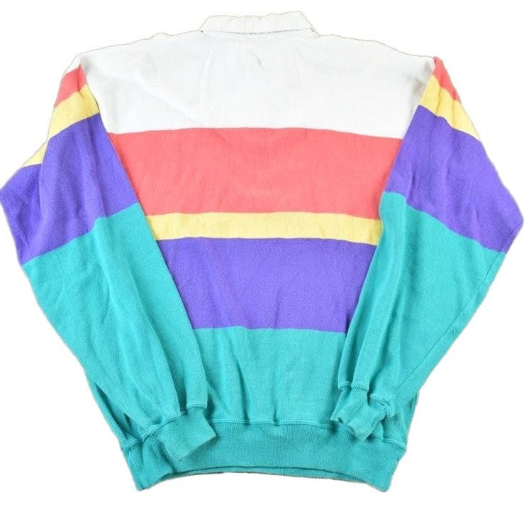 Vintage 1990s Gant Knit Abstract Pattern Quarter Button Striped Crewneck Sweater Men's XL from propervintagecanada