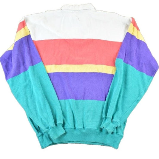 Vintage 1990s Gant Knit Abstract Pattern Quarter Button Striped Crewneck Sweater Men's XL from propervintagecanada