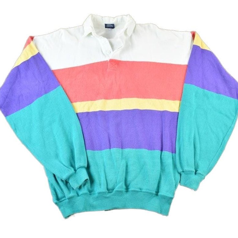 Vintage 1990s Gant Knit Abstract Pattern Quarter Button Striped Crewneck Sweater Men's XL from propervintagecanada