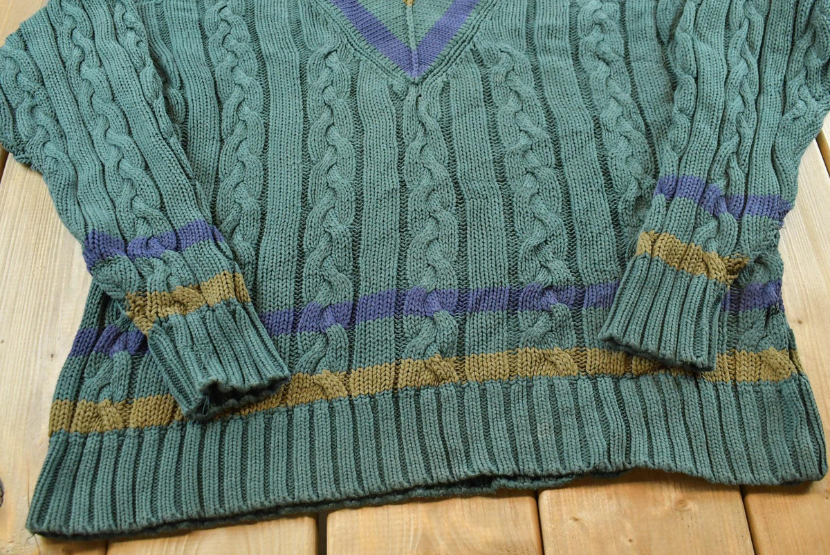 Vintage 1990s Gap Cable Knit Deep V-Neck Sweater Men's M / Abstract Pattern 3D Knitted Sweatshirt / Made in Hong Kong from propervintagecanada