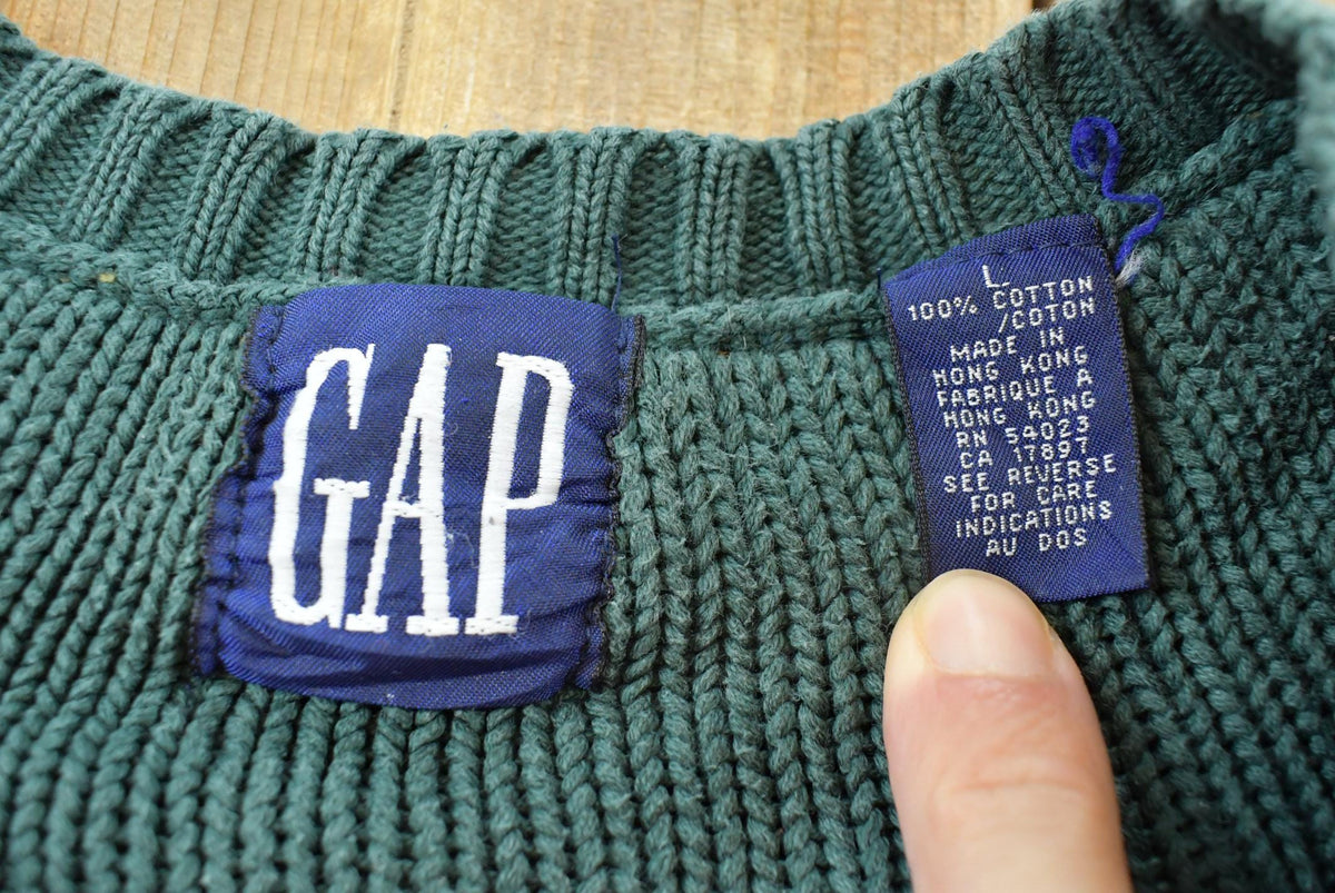 Vintage 1990s Gap Cable Knit Deep V-Neck Sweater Men's M / Abstract Pattern 3D Knitted Sweatshirt / Made in Hong Kong from propervintagecanada