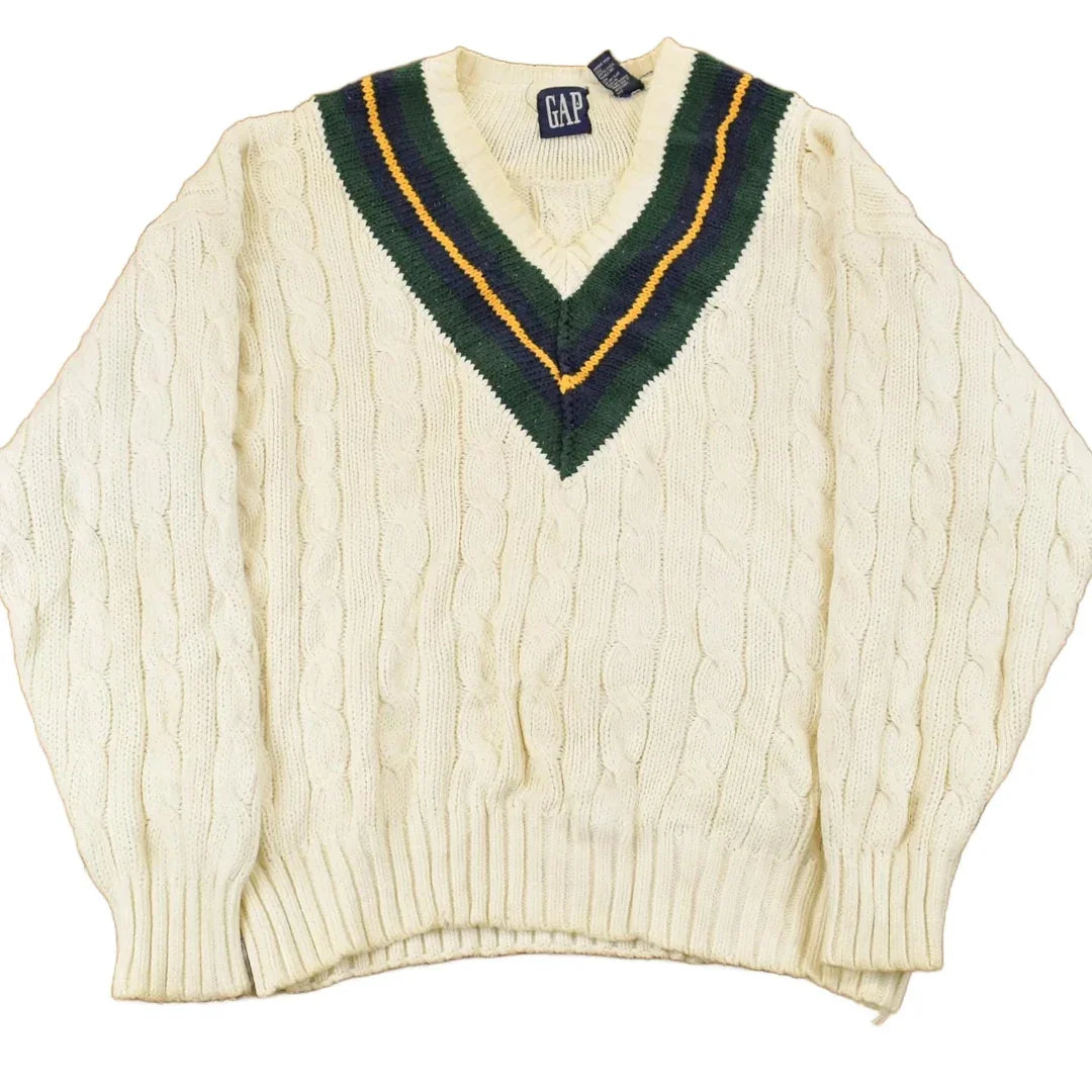 Vintage 1990s Gap Cable Knit V Neck Cricket Sweater Men's Medium from propervintagecanada