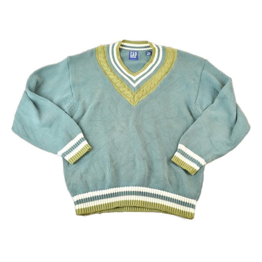 Vintage 1990s Gap V Neck Knit Cable Knit 100% Cotton Sweater Made InMen's Large from propervintagecanada
