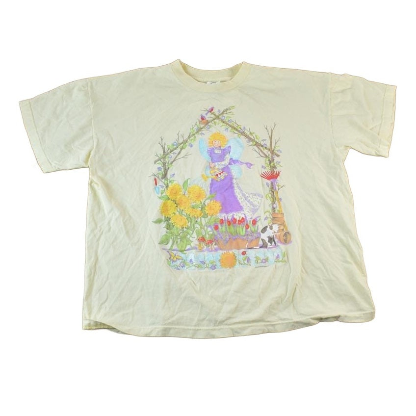 Vintage 1990s Garden Lady Atlas Angel Souvenir Single Stitch Graphic Print T-Shirt Men's XL from propervintagecanada