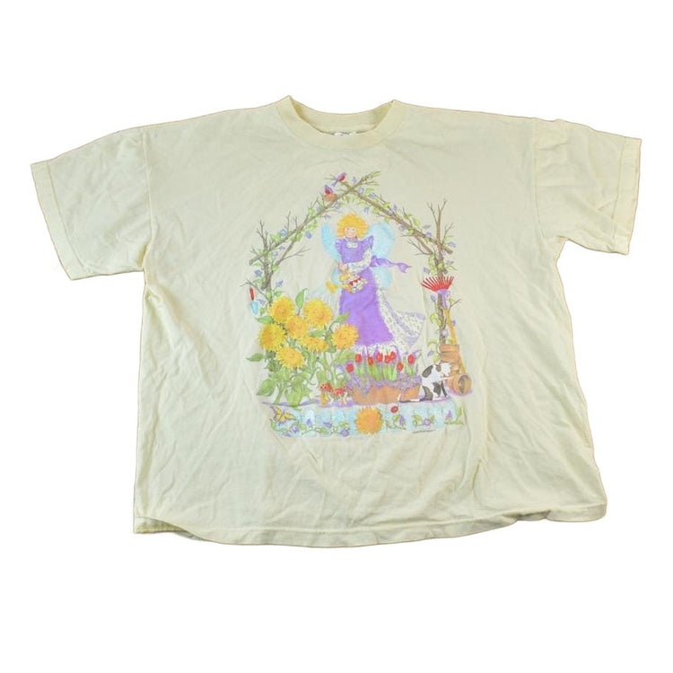 Vintage 1990s Garden Lady Atlas Angel Souvenir Single Stitch Graphic Print T-Shirt Men's XL from propervintagecanada