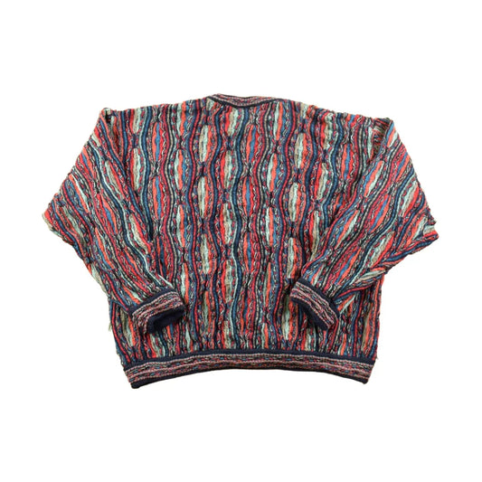 Vintage 1990s Gecco Australia Pure Marino Wool 3D Colored Cable Knit Crewneck Sweater from propervintagecanada