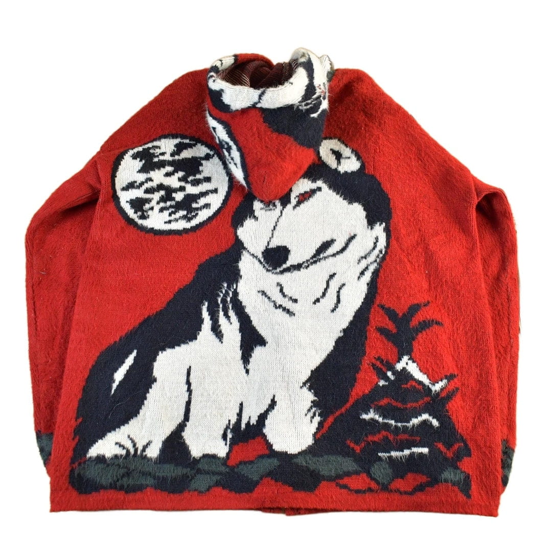 Vintage 1990s Genesis Wolf Ecuadorian Wool Knit Full Zip Hooded Sweater Men's XL from propervintagecanada