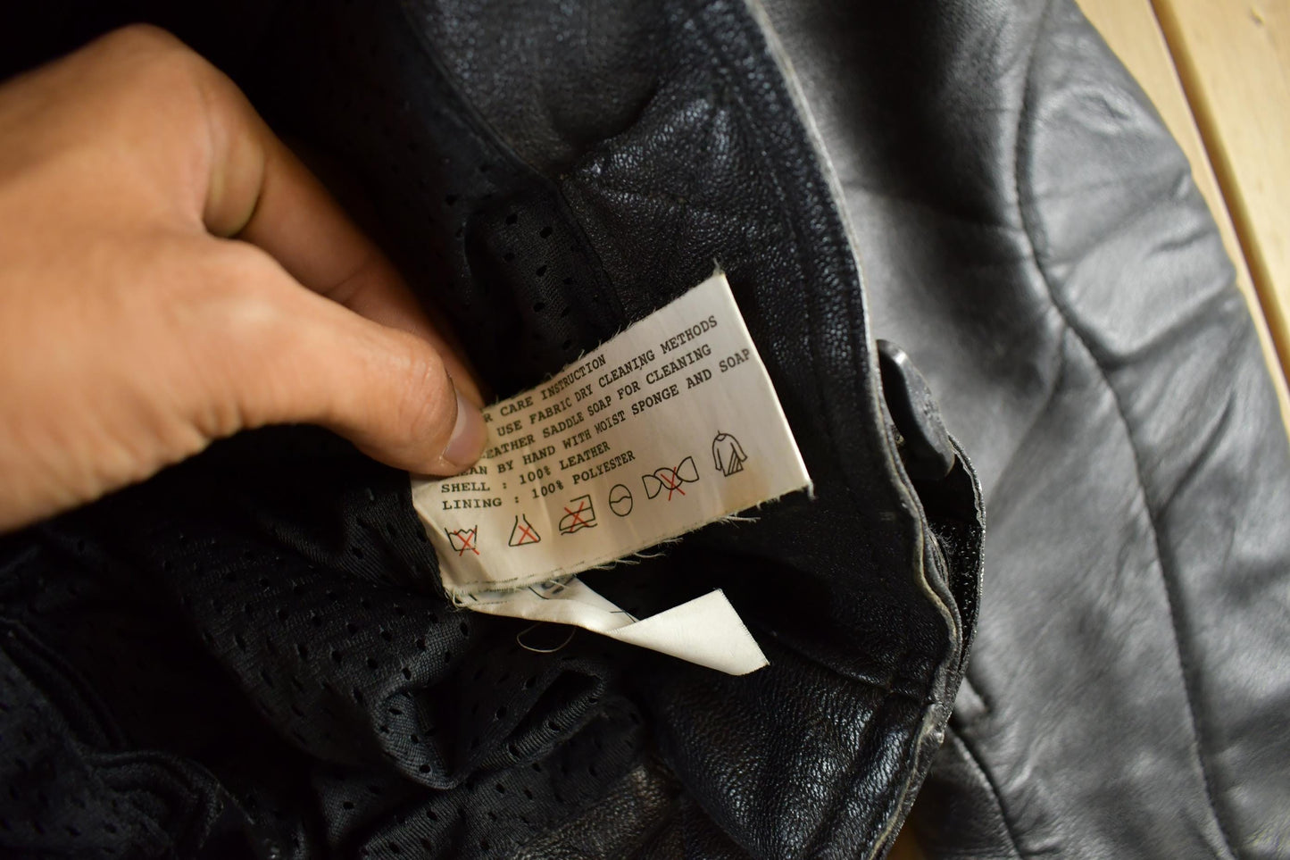 Vintage 1990s Genuine Leather Biker Jacket Padded Sleeve Adult Large Men's Medium from propervintagecanada