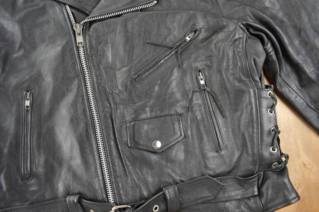 Vintage 1990s Genuine Leather Heavy Weight Biker Jacket Men's M from propervintagecanada