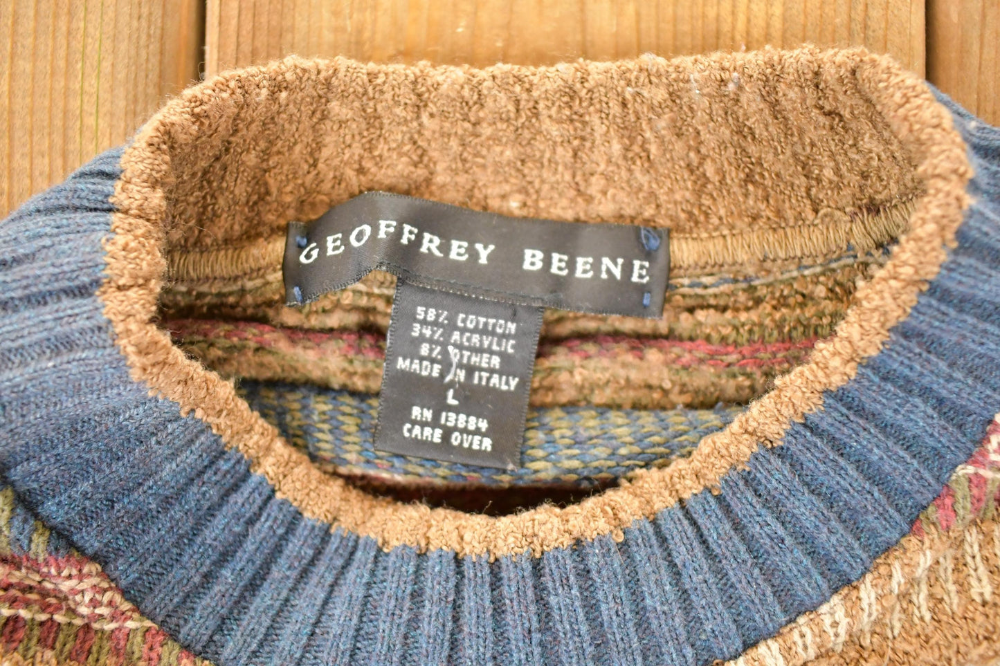 Vintage 1990s Geoffrey Beene Striped Knit Crewneck Sweater Mens M from propervintagecanada