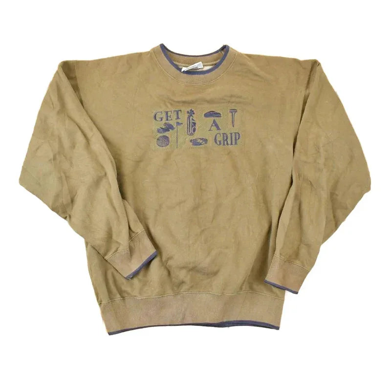 Vintage 1990s Get A Grip Embroidered Golf Crewneck Sweatshirt Men's L from propervintagecanada