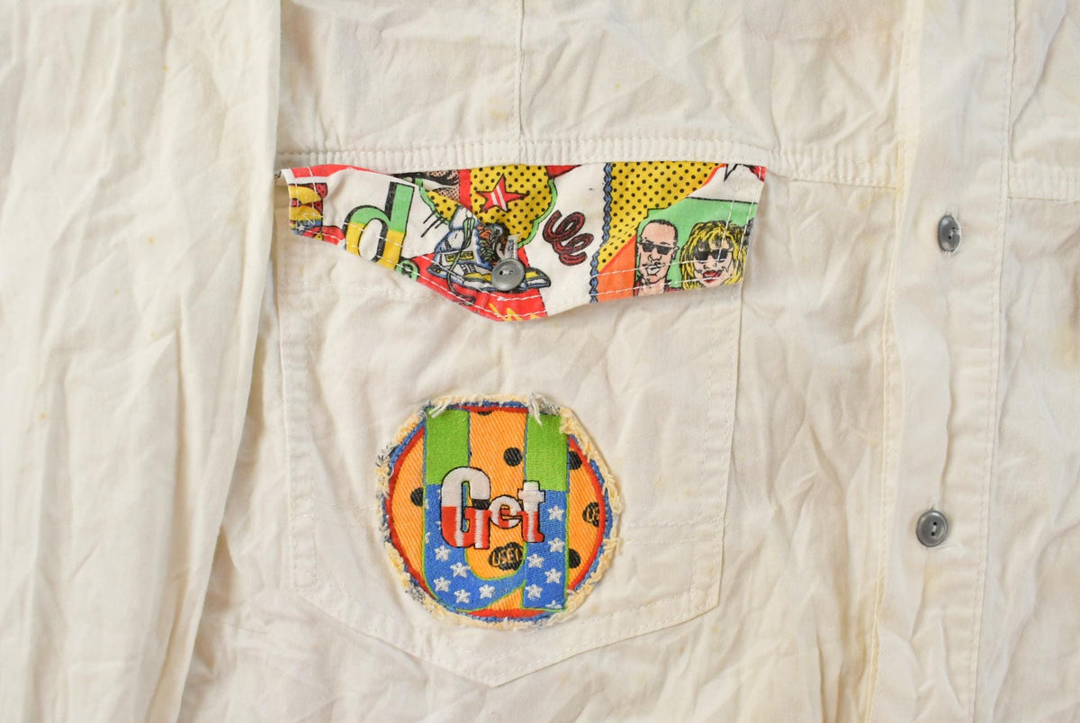 Vintage 1990s Get Used By Elie Pop Comic Art Button Up Shirt Men's L-XL from propervintagecanada