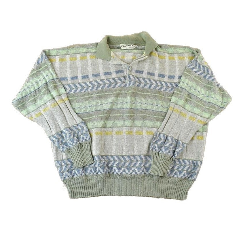 Vintage 1990s Gianangeli Quarter Button Cable Knit Crewneck Sweater Women's M from propervintagecanada