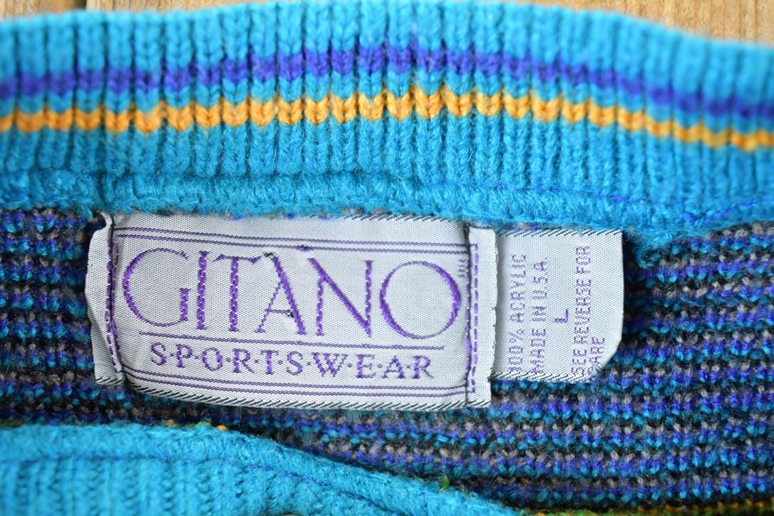 Vintage 1990s Gitano Sportswear Knit Abstract Pattern Crewneck Sweater Mens L from propervintagecanada