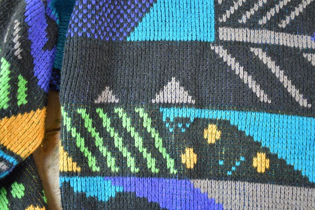 Vintage 1990s Gitano Sportswear Knit Abstract Pattern Crewneck Sweater Mens L from propervintagecanada