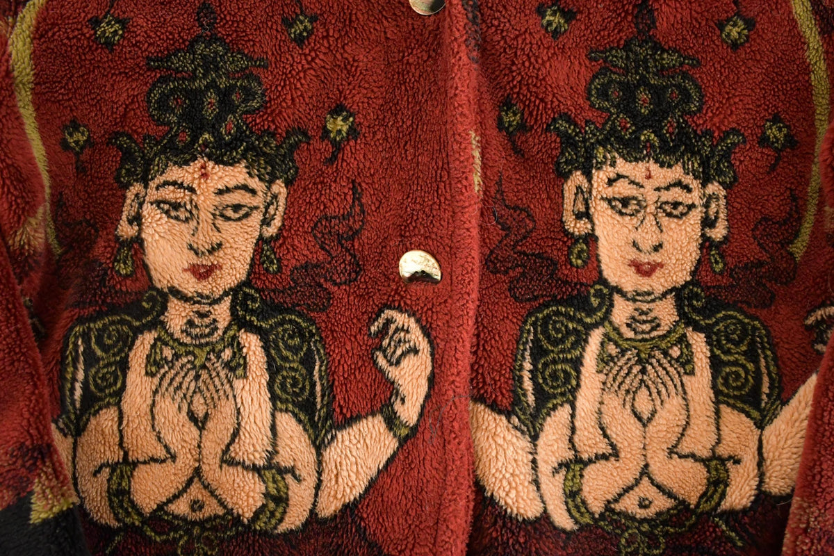 Vintage 1990s Goddess Shiva AOP Button Up Fleece Sweater Women's M from propervintagecanada