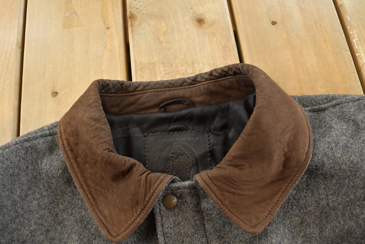 Vintage 1990s Golden Bear Leather Wool Varsity Jacket Made In USA Men's M / 90s Outerwear / Outdoorsman from propervintagecanada