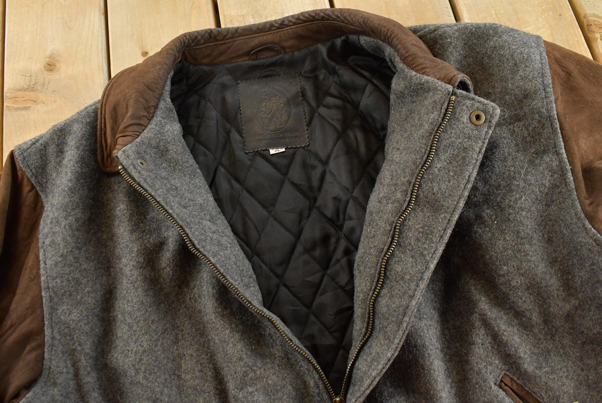 Vintage 1990s Golden Bear Leather Wool Varsity Jacket Made In USA Men's M / 90s Outerwear / Outdoorsman from propervintagecanada